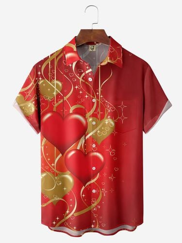 Valentine's Day Heart Chest Pocket Short Sleeve Casual Shirt - Modetalente - Modalova