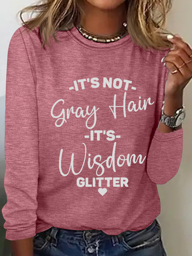It's Not Gray Hair It's Wisdom Glitter Cotton-Blend Dog Simple Regular Fit Long Sleeve Shirt - Modetalente - Modalova