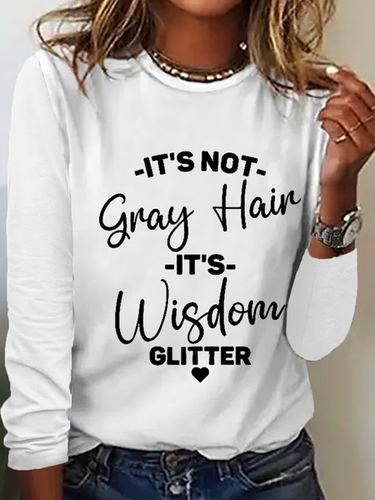 It's Not Gray Hair It's Wisdom Glitter Cotton-Blend Dog Simple Regular Fit Long Sleeve Shirt - Modetalente - Modalova