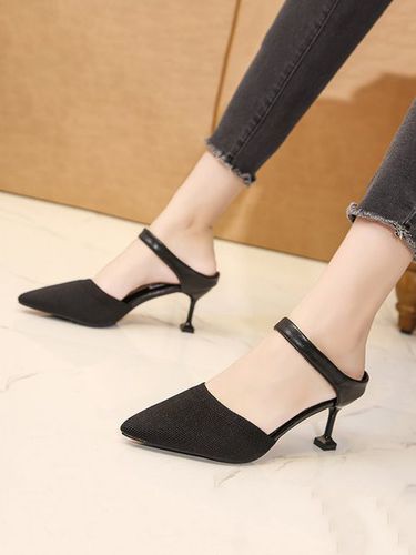 Women Minimalist Color Block Mesh Fabric Stiletto Heel Mules - Just Fashion Now - Modalova
