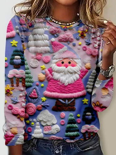 Pink Santa Claus Pattern Regular Fit Casual Long Sleeve Print Shirt - Modetalente - Modalova