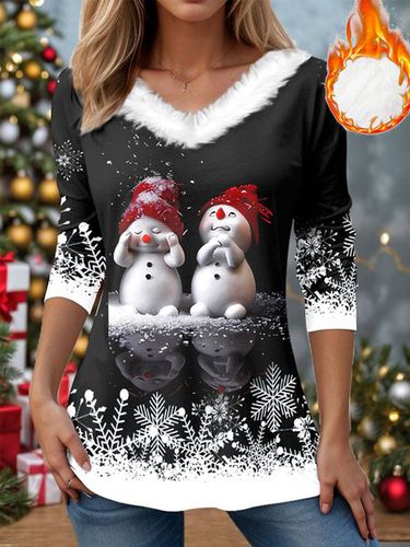 V Neck Christmas Snowman Casual T-Shirt - Modetalente - Modalova