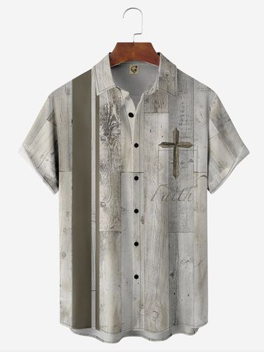 Faith Cross Chest Pocket Short Sleeve Bowling Shirt - Modetalente - Modalova