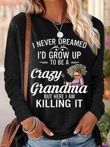 Funny Letter Grandma Crew Neck Casual Text Letters Long Sleeve Shirt - Modetalente - Modalova