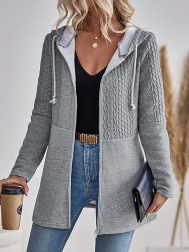 Plain Pocket Stitching Casual Loose Womens' Drawstring Hooded Jacket - Just Fashion Now - Modalova