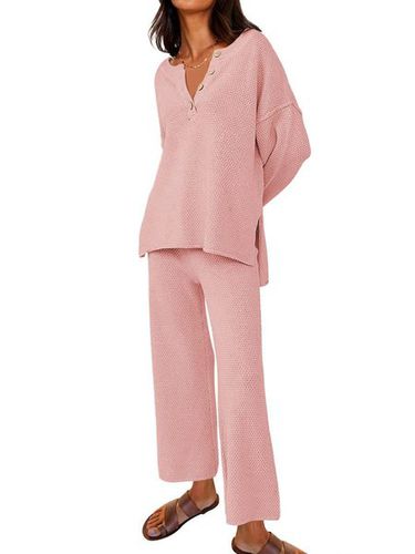 Plain Notched Loose Casual Two-Piece Set - Just Fashion Now - Modalova
