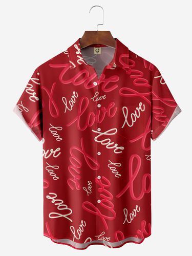 Valentine's Day Love Chest Pocket Short Sleeve Hawaiian Shirt - Modetalente - Modalova