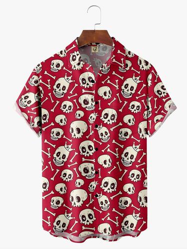 Halloween Skull Chest Pocket Short Sleeve Hawaiian Shirt - Modetalente - Modalova