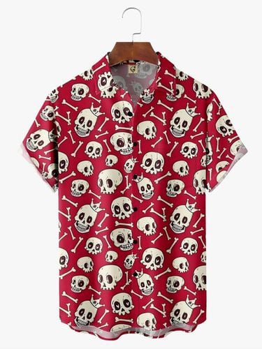 Halloween Skull Chest Pocket Short Sleeve Hawaiian Shirt - Modetalente - Modalova