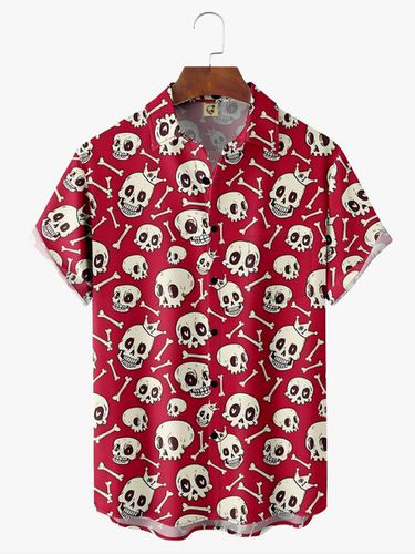 Skull Chest Pocket Short Sleeve Hawaiian Shirt - Modetalente - Modalova