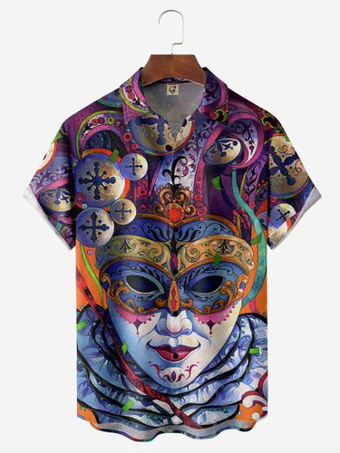 Mardi Gras Chest Pocket Short Sleeve Casual Shirt - Modetalente - Modalova