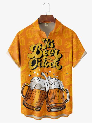 Beer Chest Pocket Short Sleeve Hawaiian Shirt - Modetalente - Modalova