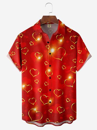 Valentine's Day Chest Pocket Short Sleeve Casual Shirt - Modetalente - Modalova