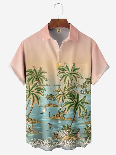 Coconut Tree Chest Pocket Short Sleeve Hawaiian Shirt - Modetalente - Modalova