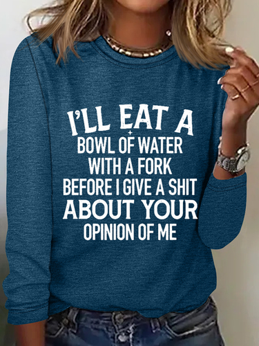 Bowl Of Water Text Letters Regular Fit Simple Crew Neck Long Sleeve Shirt - Modetalente - Modalova