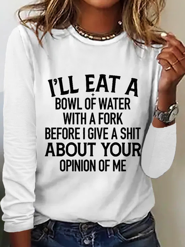 Bowl Of Water Text Letters Regular Fit Simple Crew Neck Long Sleeve Shirt - Modetalente - Modalova