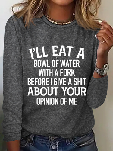 Bowl Of Water Text Letters Regular Fit Simple Crew Neck Long Sleeve Shirt - Modetalente - Modalova