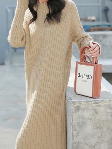 Yarn/Wool Yarn Crew Neck Casual Sweater Dress With No - Modetalente - Modalova