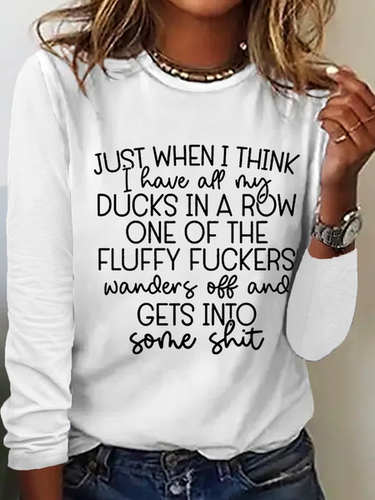 Women's Ducks In A Row Funny Regular Fit Simple Long Sleeve Shirt - Modetalente - Modalova