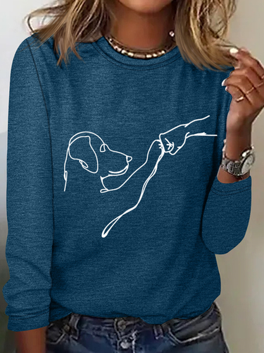 Dog Fist Bump Simple Crew Neck Long Sleeve Shirt - Modetalente - Modalova