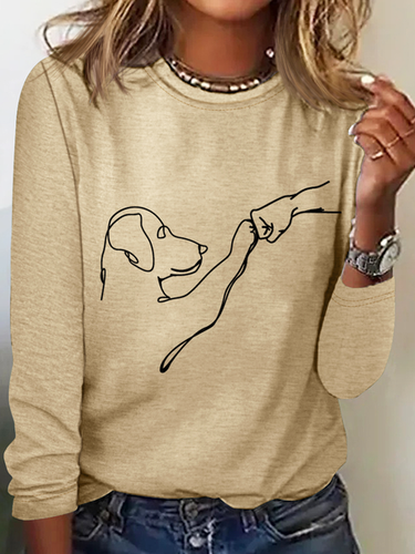 Dog Fist Bump Simple Crew Neck Long Sleeve Shirt - Modetalente - Modalova