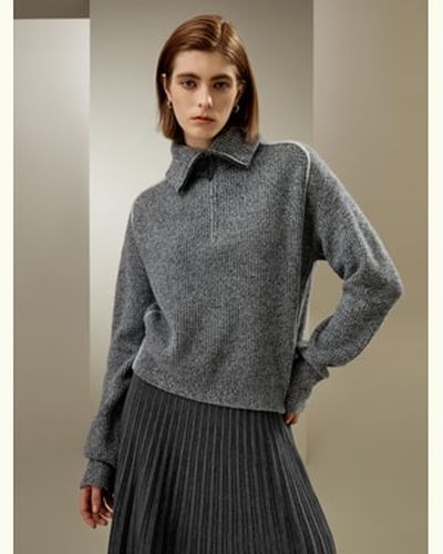 LILYSILK Pull 100 Cachemire Manches Larges Demi-Zippé Luxueux Cachemire Une Esthétique Épurée Et Contemporaine Style D'Affaires L - LILYSILK - Modalova