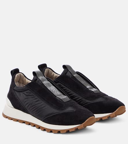 Embellished suede-paneled sneakers - Brunello Cucinelli - Modalova