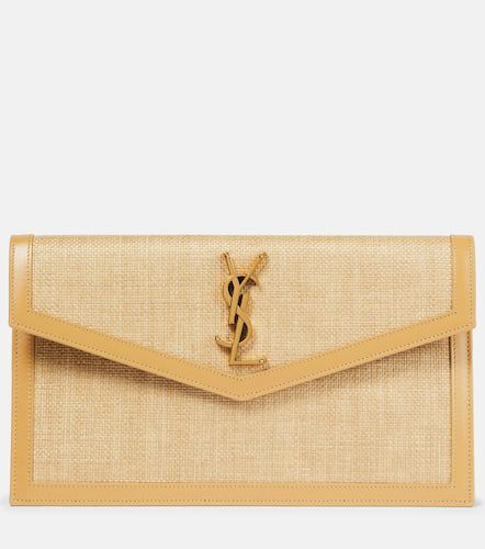 Clutch Uptown in rafia e pelle - Saint Laurent - Modalova