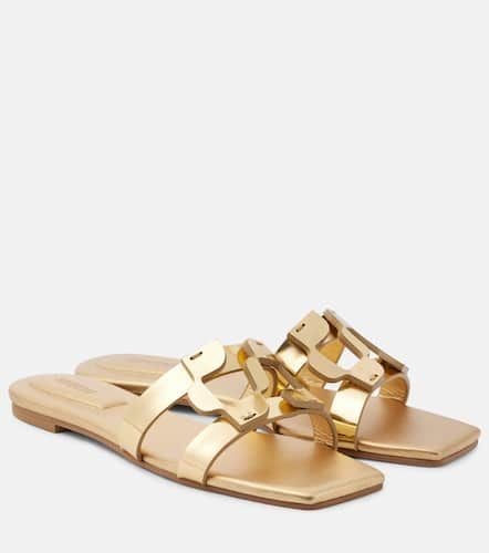 Logo metallic leather slides - Simkhai - Modalova