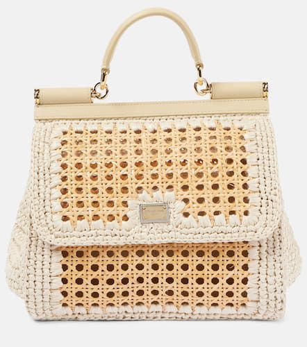 Sicily Medium leather-trimmed crochet tote bag - Dolce&Gabbana - Modalova