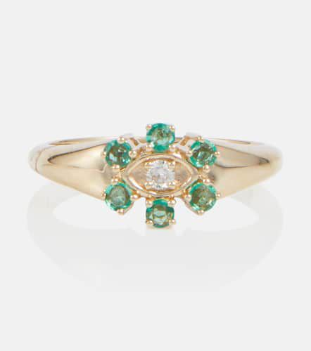Ring aus 14kt Gelbgold mit Diamant und Smaragden - Sydney Evan - Modalova