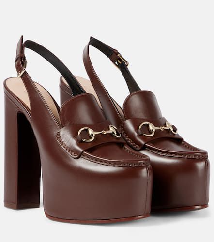 Horsebit leather platform loafer pumps - Gucci - Modalova