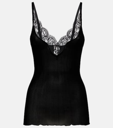 Lace-trimmed silk tank top - Saint Laurent - Modalova