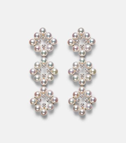 Pendientes Cluster Drop de oro de 14 ct con diamantes y perlas - Mateo - Modalova