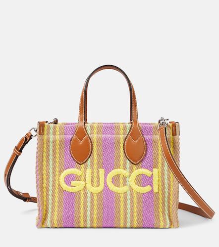 Straw Small leather-trimmed tote bag - Gucci - Modalova