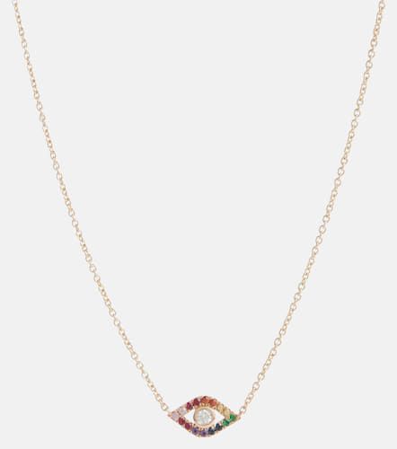 Rainbow Bezel Evil Eye 14kt gold necklace with diamond - Sydney Evan - Modalova