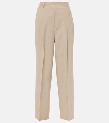 Pleated linen-blend straight pants - Toteme - Modalova
