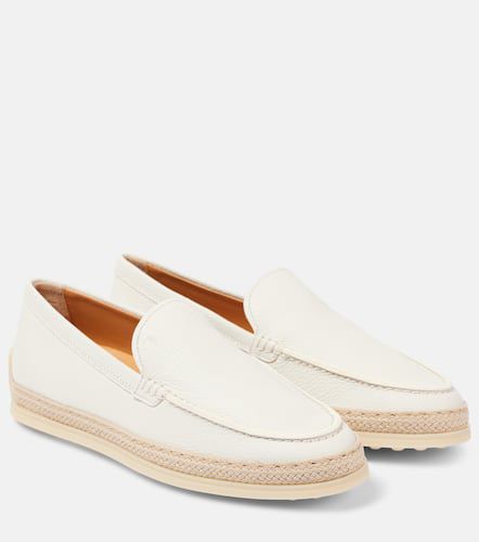 Raffia-trimmed leather loafers - Tod's - Modalova