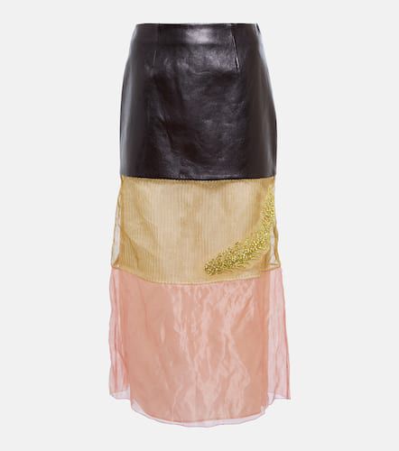 Patchwork leather and mesh midi skirt - Prada - Modalova