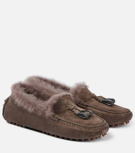 Verzierte Loafers aus Veloursleder mit Shearling - Brunello Cucinelli - Modalova