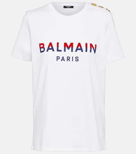 T-shirt in jersey di cotone con logo - Balmain - Modalova