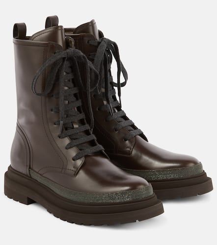 Monili-embellished leather combat boots - Brunello Cucinelli - Modalova