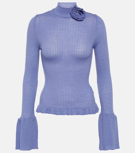 Ruffle-trimmed ribbed-knit wool sweater - Blumarine - Modalova