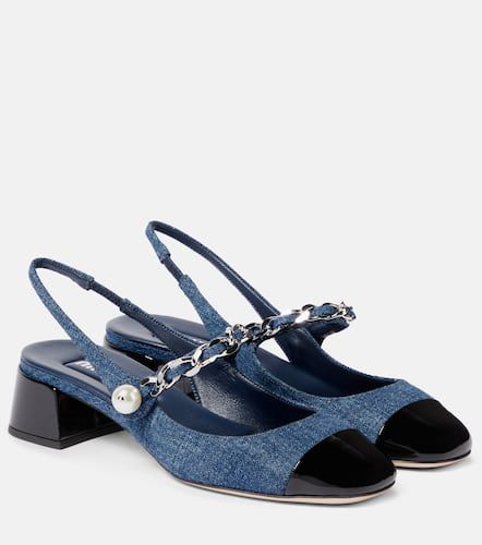 Pumps slingback in vernice e denim - Miu Miu - Modalova