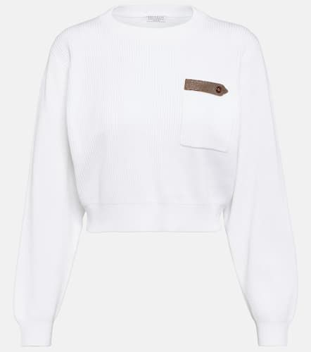Cotton jersey cropped sweater - Brunello Cucinelli - Modalova