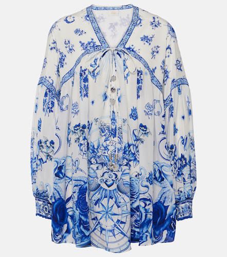 Printed tie-neck silk blouse - Camilla - Modalova