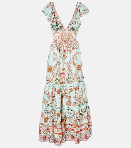 Floral tiered linen maxi dress - Camilla - Modalova