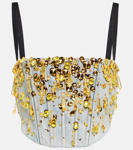 Bustier di jeans con cristalli - Miu Miu - Modalova