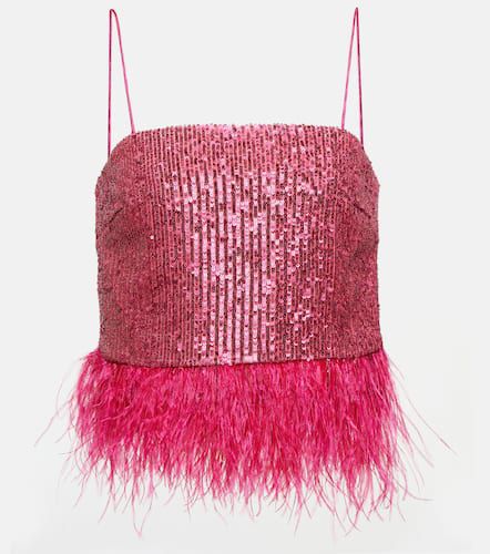 Missing Hours sequined feather-trimmed crop top - Rebecca Vallance - Modalova