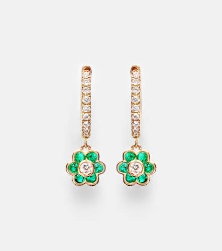 Pendientes Flora de oro de 18 ct con diamantes y esmeraldas - Anita Ko - Modalova